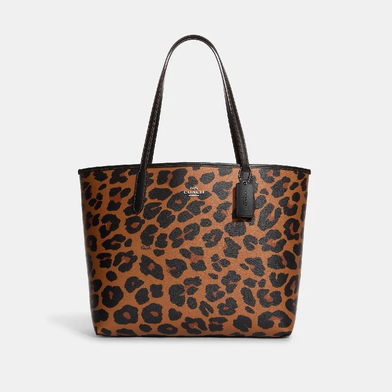 Coach Outlet City Tote With Leopard Print And Signature Canvas Interior Trendy Purses, Limited Offer