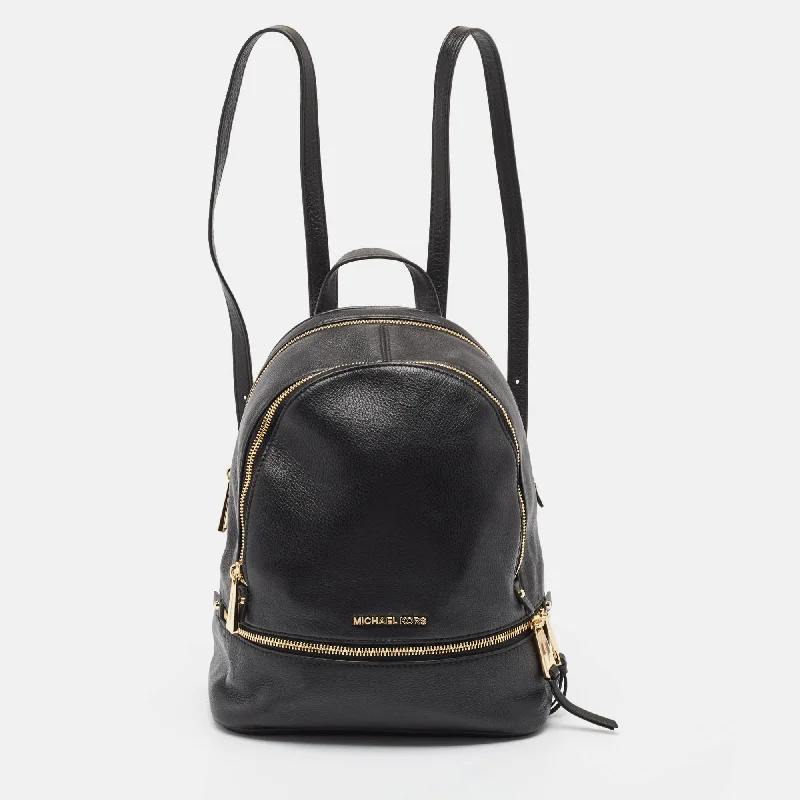 Michael Kors Black Leather Medium Rhea Backpack Designer Bags At Lower Prices