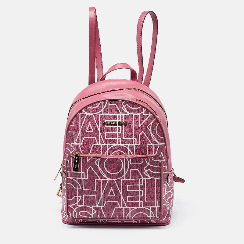 Michael Kors Pink Signature Coated Canvas And Leather Backpack Iconic Handbags At Budget-Friendly Prices Michael Kors Pink Signature Coated Canvas And Leather Backpack Iconic Handbags At Budget-Friendly Prices