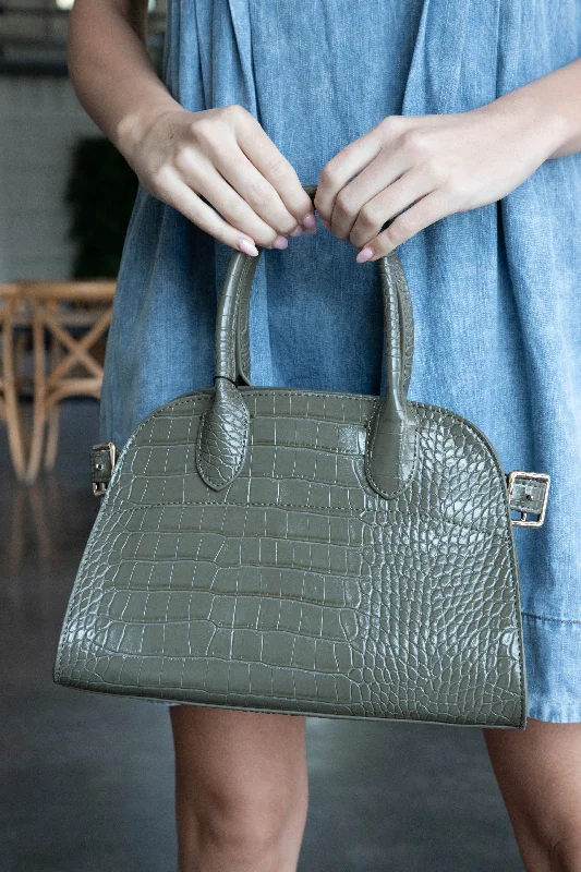 Remy Faux Croc Mini Tote Bag, Olive Luxury Handbags At Budget-Friendly Rates