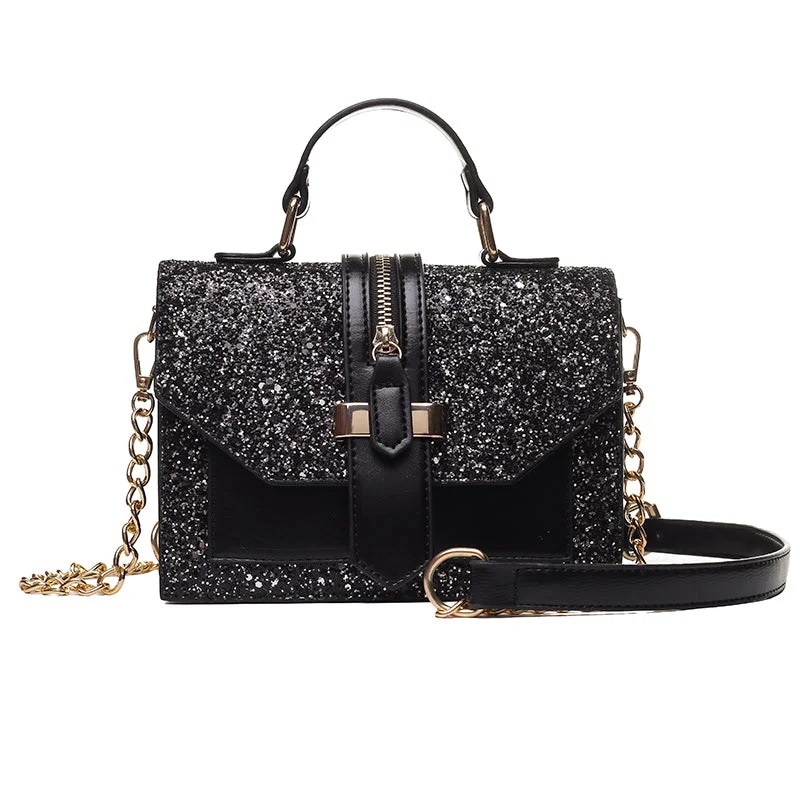 Bling Bling Sequins Shoulder Bag PU Leather Black White Crossbody Chain Glitter Small Square Bags Women Handbag Best-Selling Bags Now At Exclusive Promotional Prices