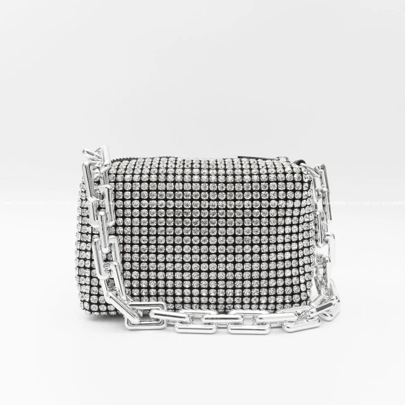 Silver Metal Chain Rhinestone Wrapped Diamond Luxury Handbags Women Bags Designer Purses and Handbags Wedding Purses for Bride Fashionable Handbags At Must-Have Prices Silver Metal Chain Rhinestone Wrapped Diamond Luxury Handbags Women Bags Designer Purses and Handbags Wedding Purses for Bride Fashionable Handbags At Must-Have Prices