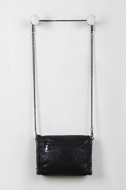 Shimmer Vegan Leather Chain Trim Crossbody Bag Elegant Totes At Limited-Time Prices