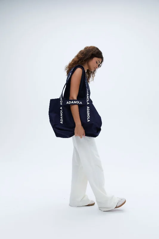 Branded Strap Tote Bag - Navy Blue Fashion-Forward Bags At Limited-Time Offers