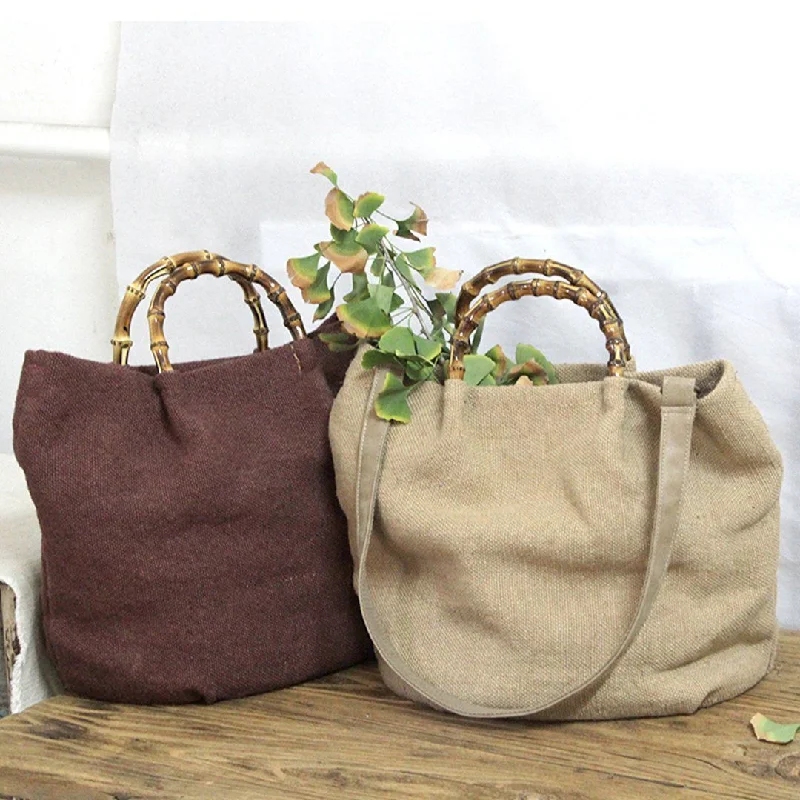 Cotton Linen Simple Bamboo Rattan Handle Casual Bag Crossbody Bag Statement Bags, Shop Today Cotton Linen Simple Bamboo Rattan Handle Casual Bag Crossbody Bag Statement Bags, Shop Today