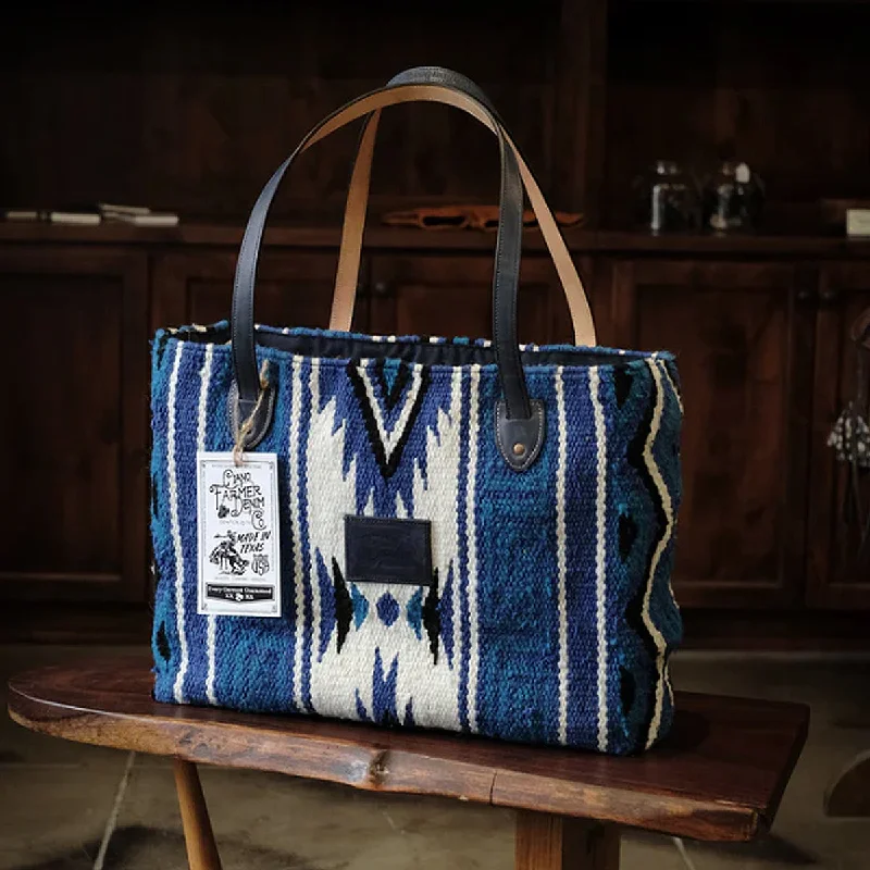 Hand Woven 100% WOOL Southwestern Tote Bag Indigo Iconic Handbags At Unbeatable Prices