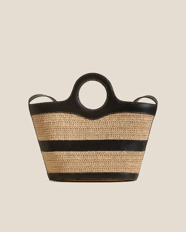 NASTA LEATHER FRAMED RAFFIA TOTE BAG / NATURAL BLACK Fashion-Forward Bags At Exclusive Promotional Prices NASTA LEATHER FRAMED RAFFIA TOTE BAG / NATURAL BLACK Fashion-Forward Bags At Exclusive Promotional Prices