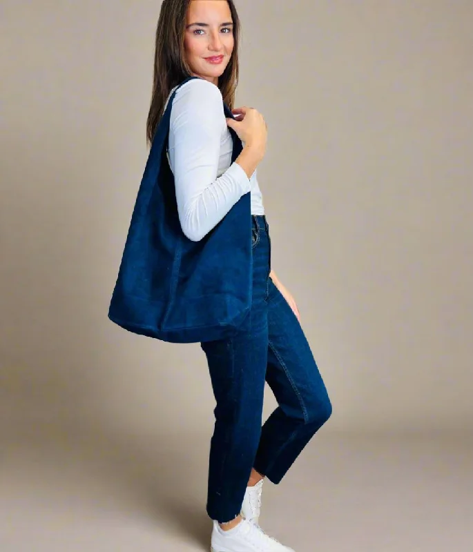 Navy Suede Tote Bag Sleek And Stylish Handbags At Lower Prices
