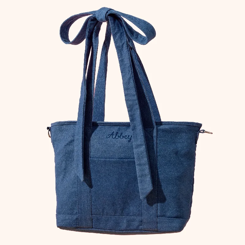 Personalized Denim Bow Tote Bag Trendy Totes, Shop & Save