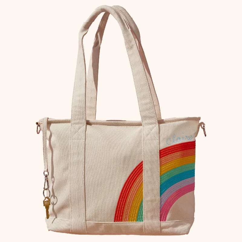 Personalized Rainbow Canvas Tote Bag Premium Bags, Special Prices