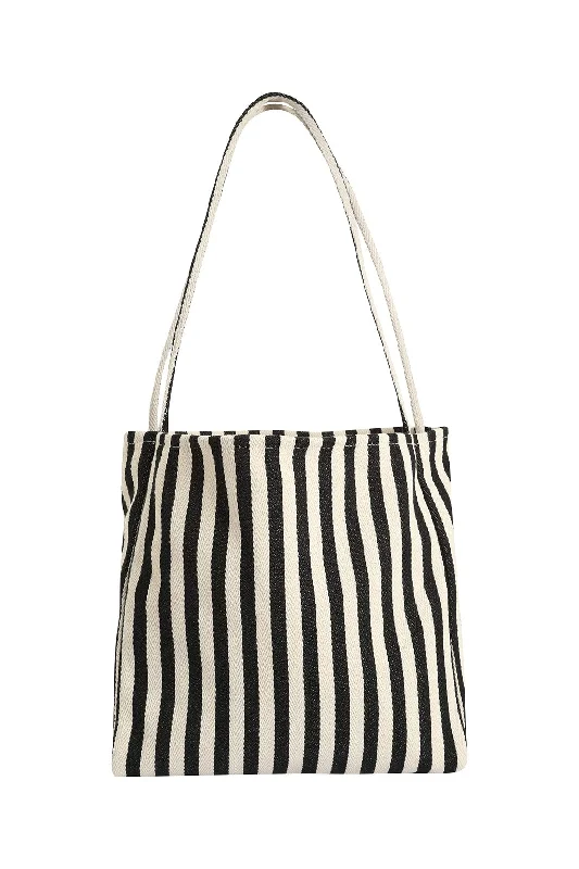 Stripe Cotton Tote Bag | Black Stripe | 0565TT Handbag Deals For Every Occasion
