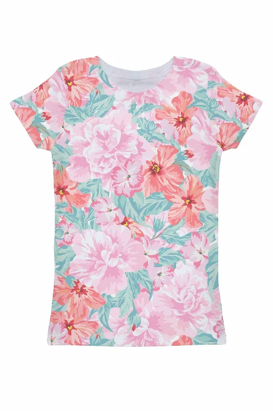 Spring Garden Zoe Pink Floral Print Designer T-Shirt - Women