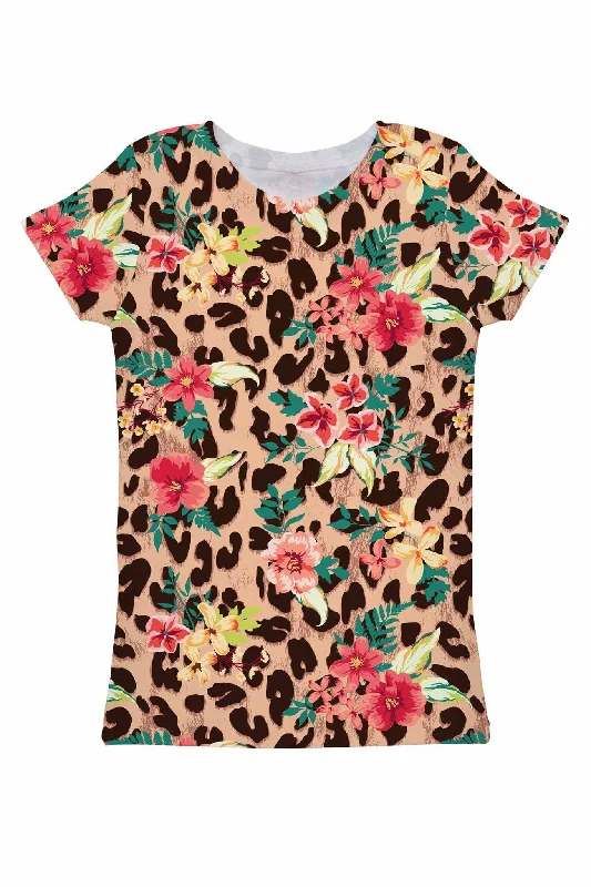 Wild & Free Zoe Floral Leopard Print Designer Tee - Women