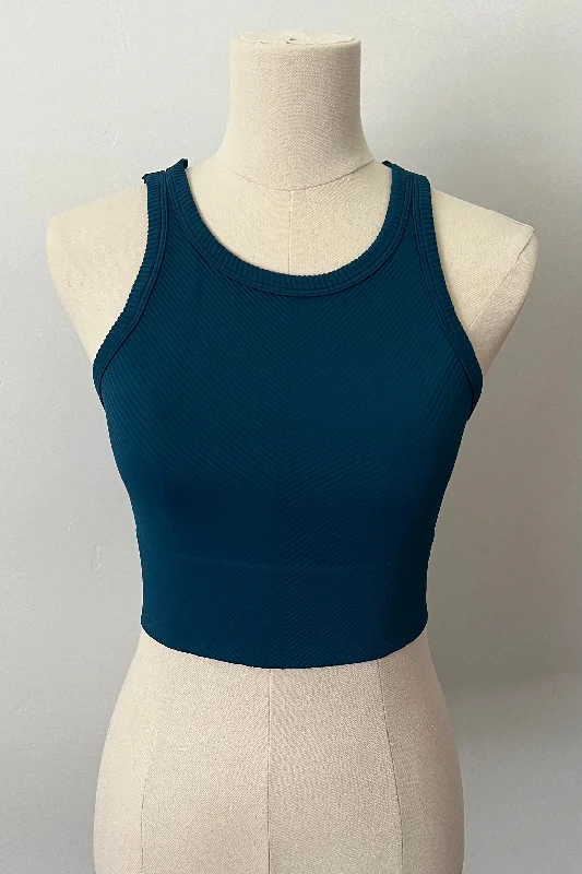 Chevron High Neck Crop - Dark Teal