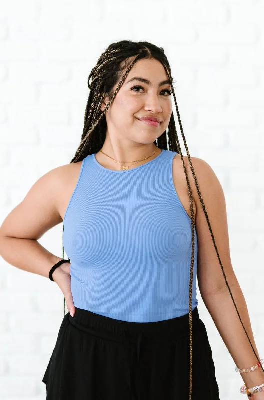 Cropped Ribbed High Neck - Peri-Blue