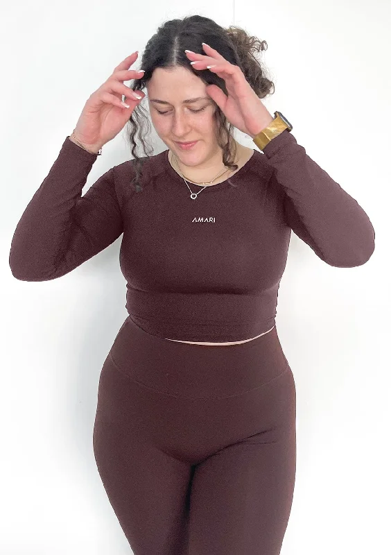 Essentials Long Sleeve Crop Top - Chocolate