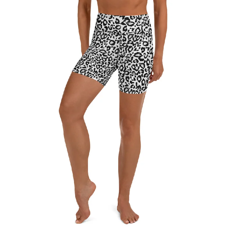 Leopard White High Waist Yoga Shorts