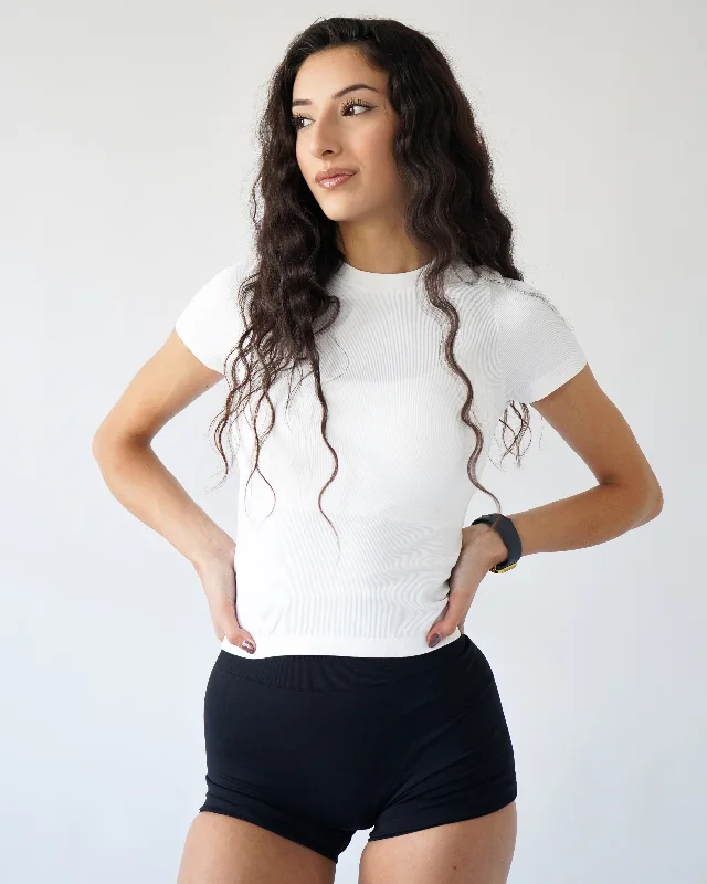 Unbeatable Deals On Breathable Yoga Apparel Ribbed Seamless T-Shirt- White
