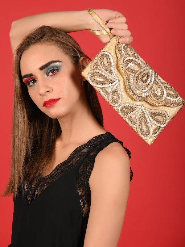 Odette Women Beige Beaded Paisley Design Envelope Clutch Handbag Deals You'll Love