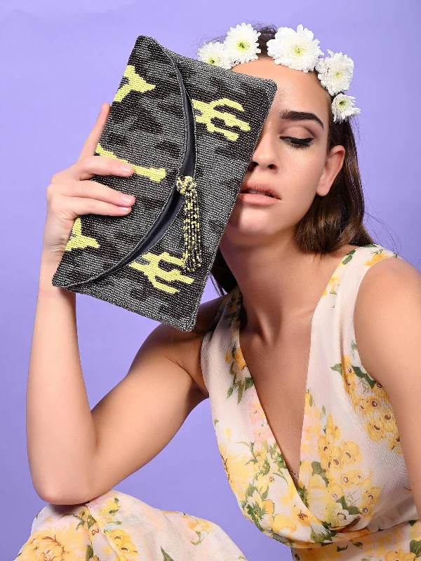 Odette Women Camouflage Beaded Attractive Envelope Clutch Trendy Handbags, Limited-Time Sale Odette Women Camouflage Beaded Attractive Envelope Clutch Trendy Handbags, Limited-Time Sale