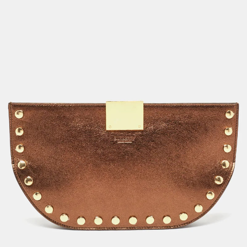 Burberry Bronze Leather Studded Olympia Clutch Limited-Time Handbag Sale