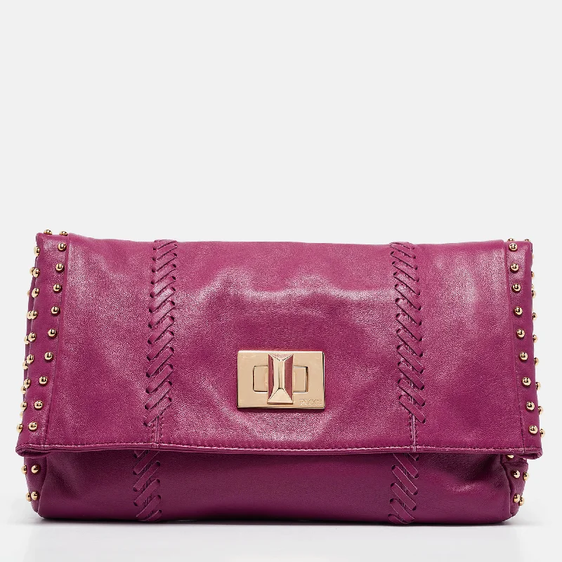 Emilio Pucci Magenta Leather Studded Flap Clutch Fashion Bags, Limited Offer