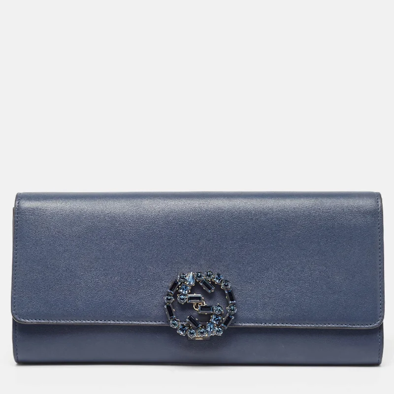 Gucci Dark Leather Gg Crystals Broadway Clutch Must-Have Bags, Big Discounts