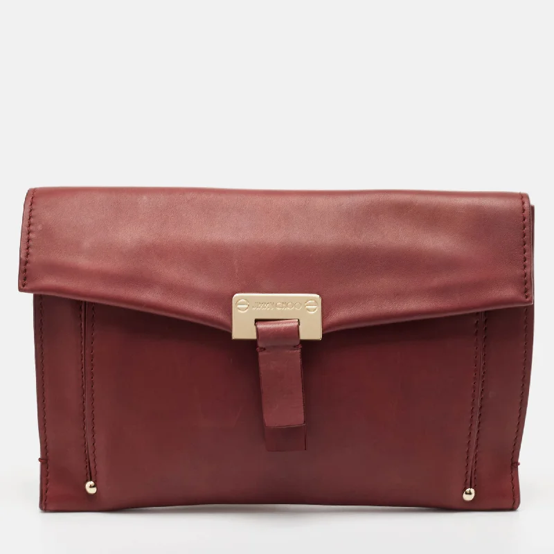 Jimmy Choo Burgundy Leather Flap Clutch Trendy Purses At Unbeatable Discounts