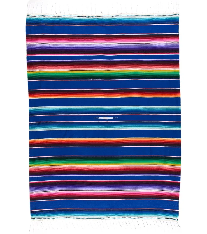 Native Yoga Large Mexican Serape Blanket Royal Blue