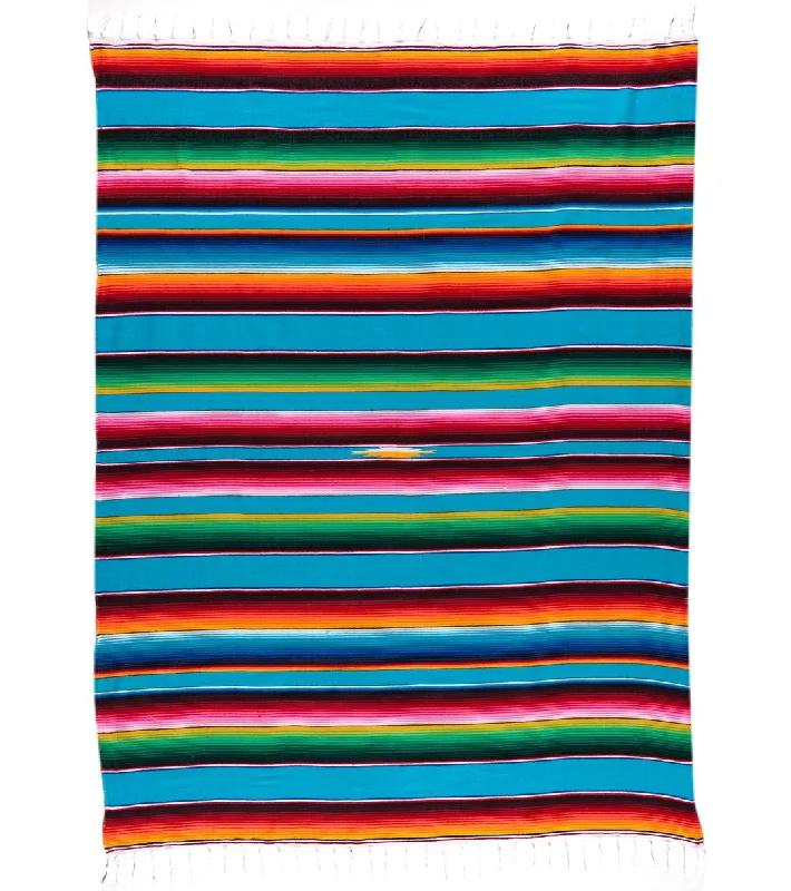 Native Yoga Large Mexican Serape Blanket Turquoise