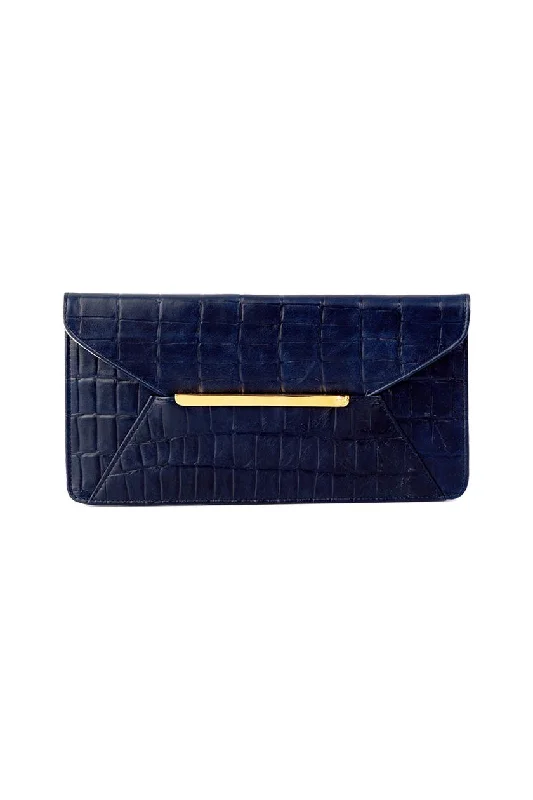 Navy Croc Envelope Clutch with Gold Hardware Your Perfect Bag At The Perfect Price