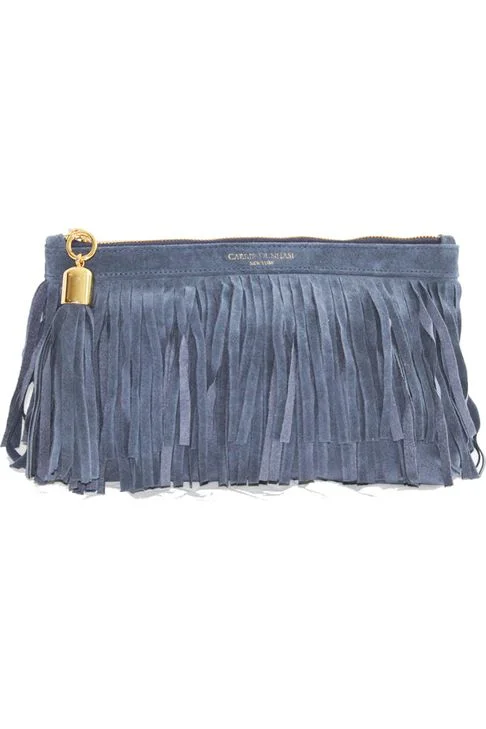 Navy Fringed Suede Charlie Clutch Classic And Modern Handbags Now More Affordable