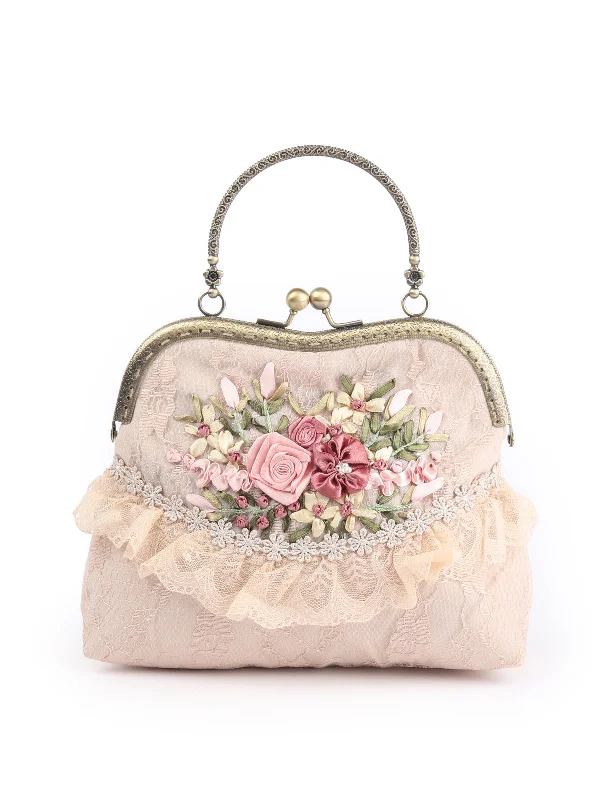 Odette Beige Embroidered Clutch For Women Statement Handbags At Unbeatable Discounts