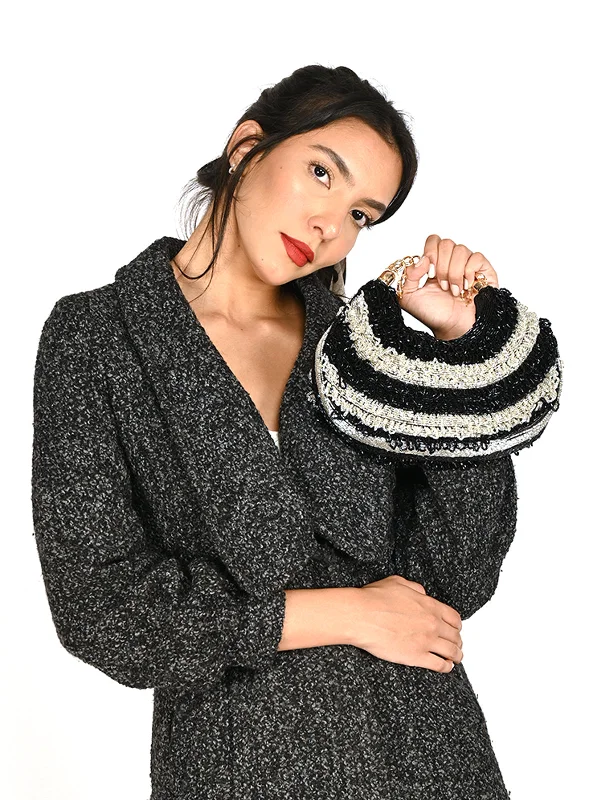 Odette Black & Silver Tasseled Moon Clutch For Women Everyday Handbags At Wallet-Friendly Prices Odette Black & Silver Tasseled Moon Clutch For Women Everyday Handbags At Wallet-Friendly Prices