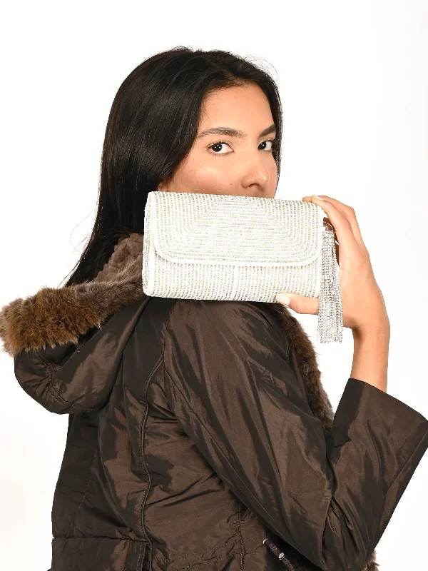 Odette White Embroidered Bridal Clutch For Women Premium Handbags At Budget-Friendly Prices Odette White Embroidered Bridal Clutch For Women Premium Handbags At Budget-Friendly Prices