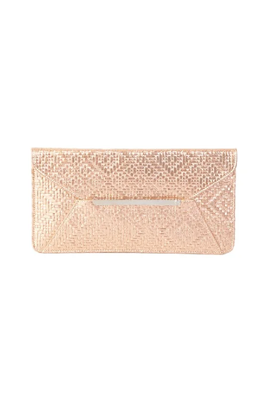 Rose Gold Weave Envelope Clutch Stylish And Durable Handbags At Great Value