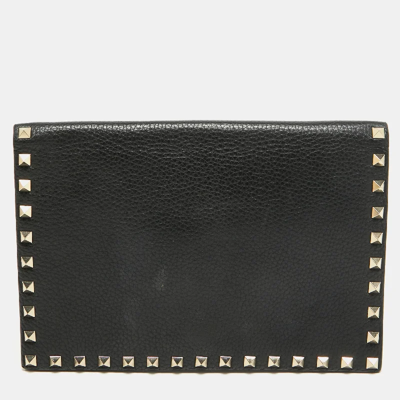 Valentino  Leather Rockstud Flap Organizer Clutch Trendy Purses, Limited Offer