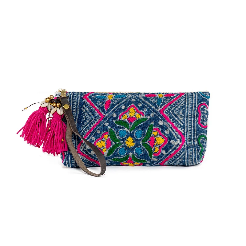 Viet Batik Hearts Puka Tassel Wristlet Indigo/Pink Trendy Backpacks, Huge Markdowns