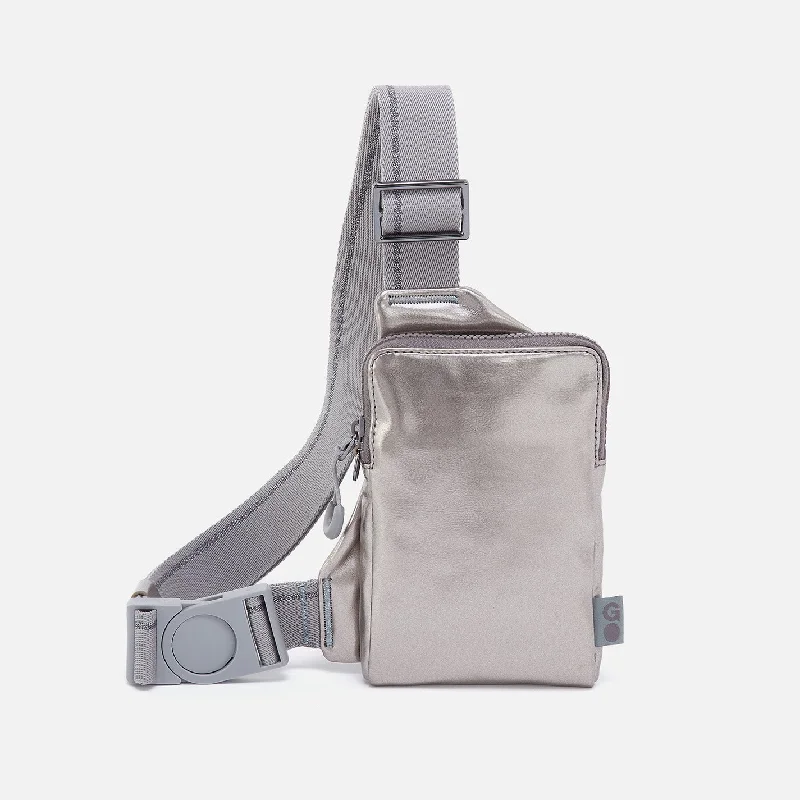 DIALED IN Phone Bag in EverShine nylon - Quicksilver Metallic Stylish Totes With Special Discounts DIALED IN Phone Bag in EverShine nylon - Quicksilver Metallic Stylish Totes With Special Discounts