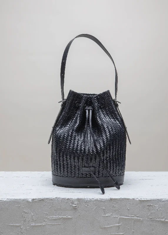 Gaya Black Twill Bucket Bag Chic Crossbody Bags, Limited Offers