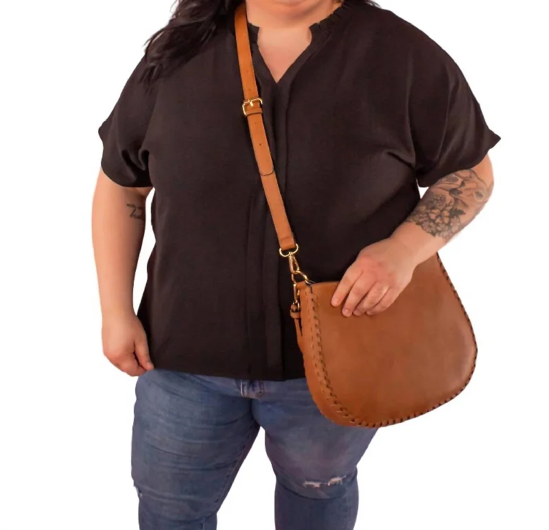 Raquel Whipstitch Trim Saddle Bag In Brown Fashionable Crossbody Bags At Special Offers Raquel Whipstitch Trim Saddle Bag In Brown Fashionable Crossbody Bags At Special Offers