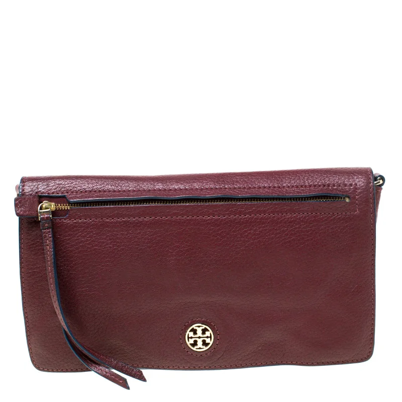 Tory Burch Burgundy Leather Flap Pocket Crossbody Bag Grab Your Favorite Handbags For Less
