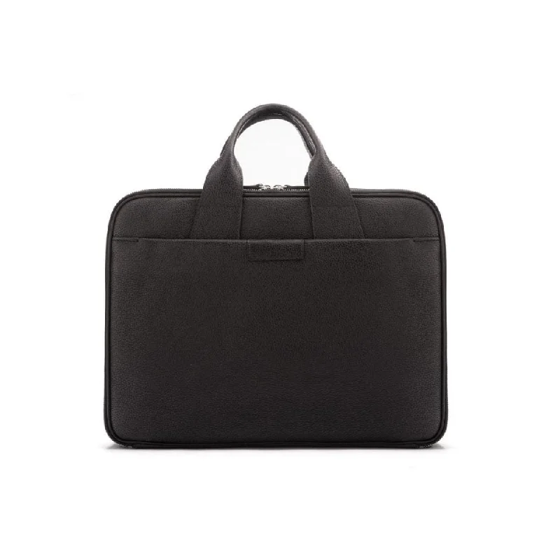 Belmont Leather 15" Laptop Briefcase - Black With Silver Zips Trendy Handbags, Limited-Time Sale