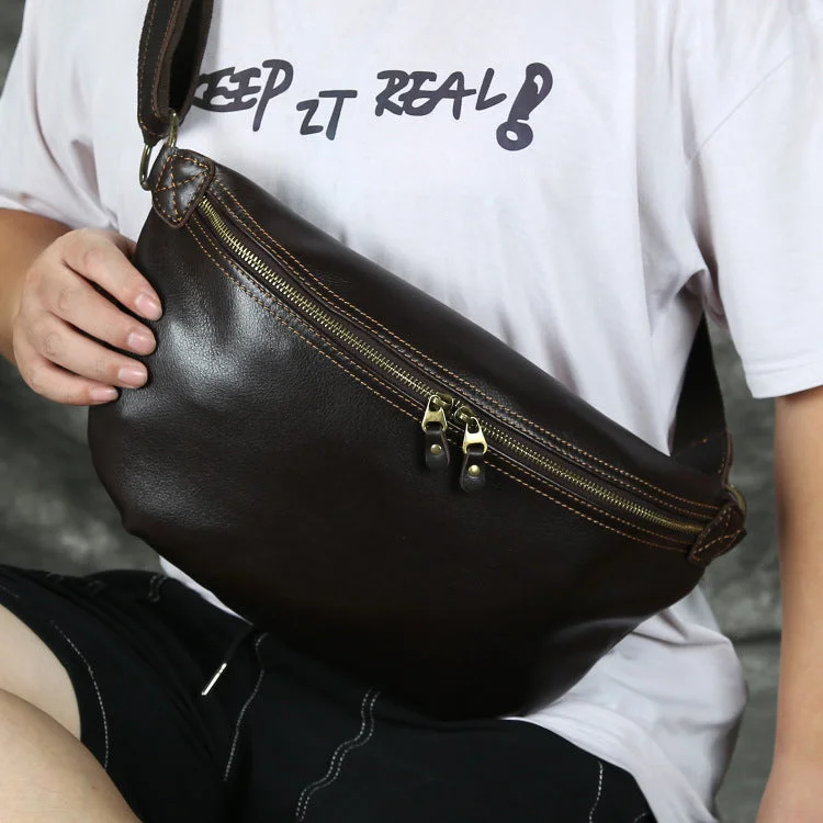 Black Leather Fanny Pack Men's Chest Bag Leather Hip Bag Belt Bag Waist Bag For Men Limited-Stock Bag Clearance – Hurry
