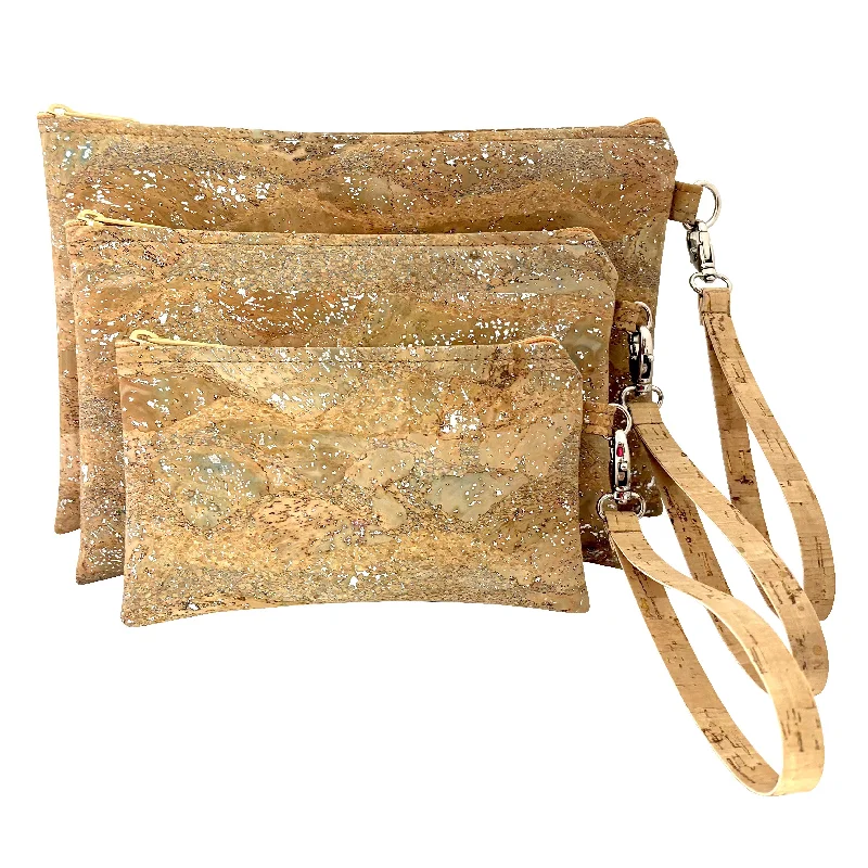 BE READY | Simple Wristlet | Silver Splash Cork Luxury Bags, Budget Prices