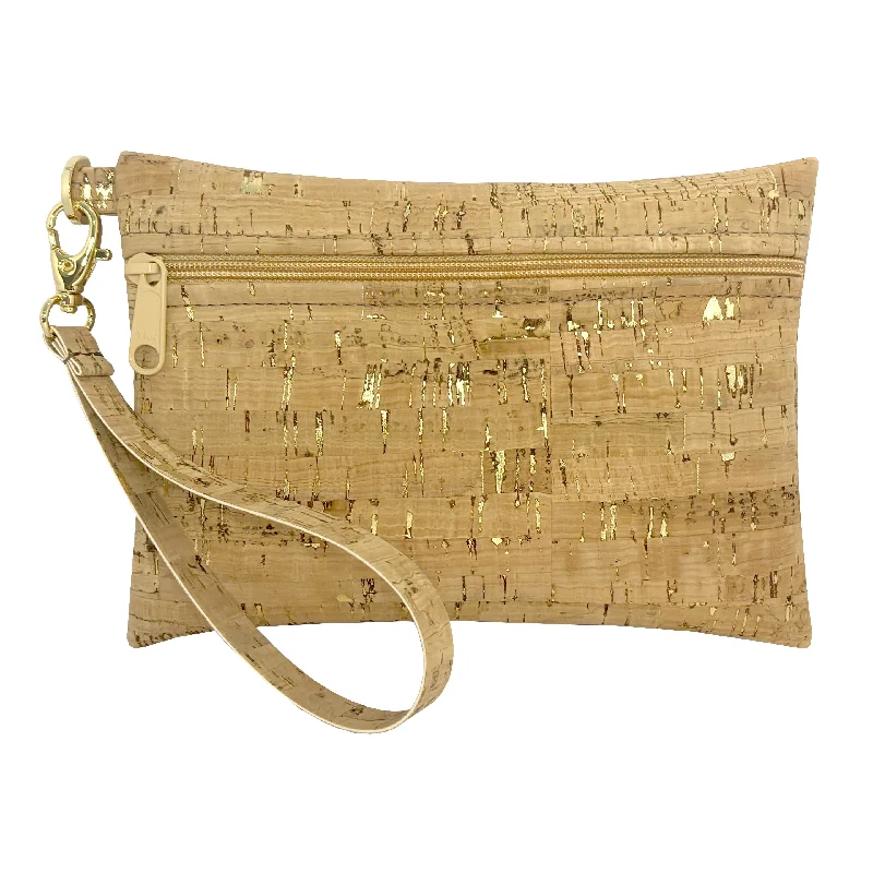BE READY | Small Wristlet | Gold Flecked Cork Timeless Handbags At Reduced Prices