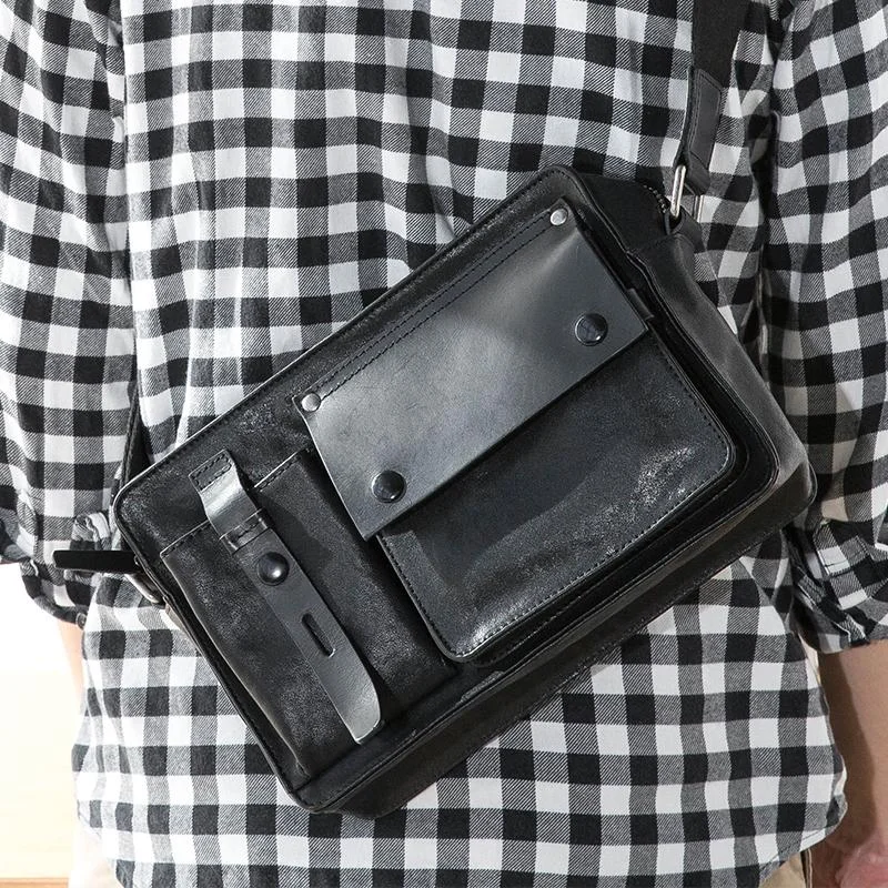 Black Cool Leather Mens 10inches Courier Bag Postman Bag Black Messenger Bags Side Bag for Men Elegant Purses At Clearance Prices Black Cool Leather Mens 10inches Courier Bag Postman Bag Black Messenger Bags Side Bag for Men Elegant Purses At Clearance Prices