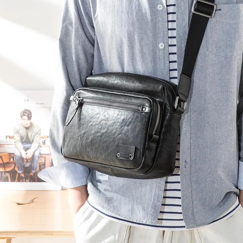 Black Cool Leather Mens 10 inches Courier Bag Postman Bag Black Messenger Bags Side Bag for Men High-End Bags, Low-End Prices Black Cool Leather Mens 10 inches Courier Bag Postman Bag Black Messenger Bags Side Bag for Men High-End Bags, Low-End Prices