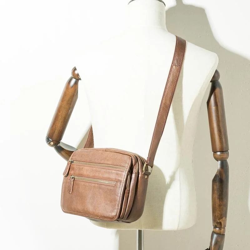 Brown Cool Leather Mens 10 inches Side Bag Small Courier Bag Messenger Bags for Men Classic And Modern Handbags Now More Affordable