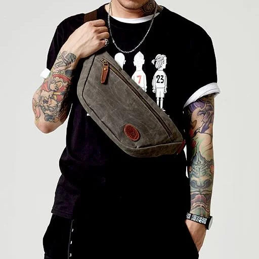 Blue Waxed Canvas Leather Fanny Pack Men's Chest Bag Sling Hip Bag Waist Bag For Men Don't Miss Out – Shop Fashionable Bags At Special Rates